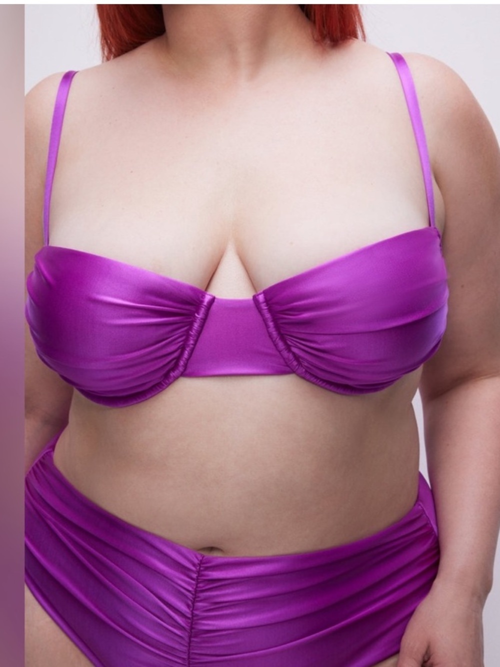 Good American Bright Orchid Ruched Demi Bikini Top Size 5